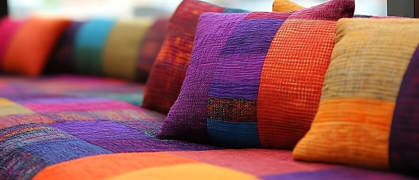 Vibrant colorful patchwork cushions