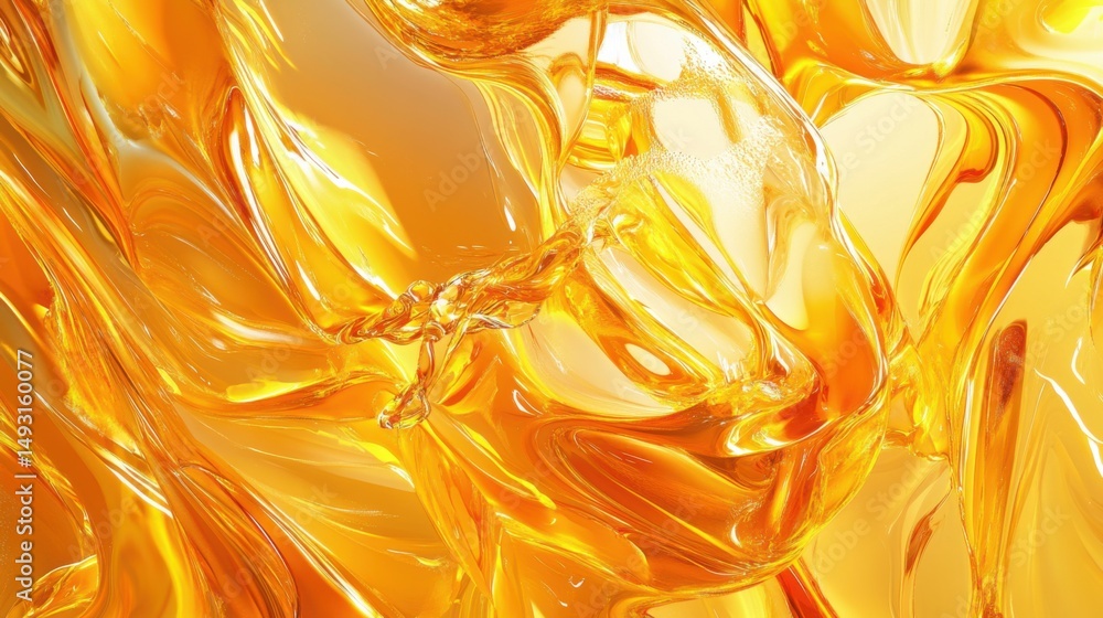 Poster golden liquid flowing in abstract shapes close up shot shiny and reflective surface dynamic movement