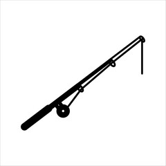 Fishing Rod doodle vector. Spinning rod isolated on white background. Cartoon fishing pole coloring page. Line art 