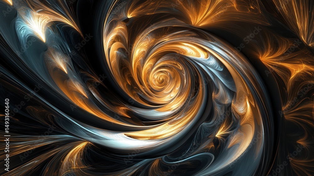 Poster interwoven spirals of light and dark tones, creating a hypnotic pattern that seems to stretch infini