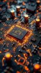 Obraz premium Luminous Quantum Computer Core Close-up of Illuminated Circuits