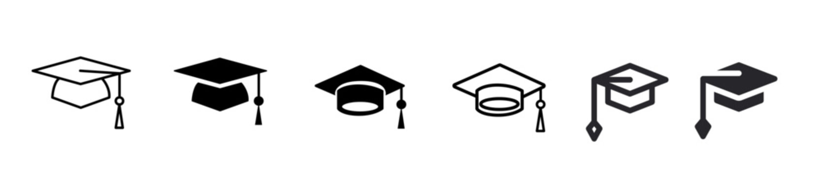 Set of toga hat graduation icon, stroke and filled style