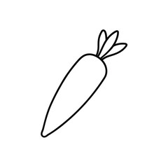 Whole carrot with leafy top Black line drawing