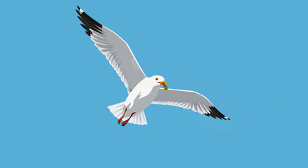 Obraz premium Pixel Art Seagull Flying Against Blue Sky