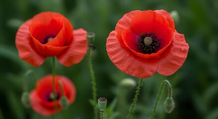 Obraz premium poppy, poppies, red poppy, Vibrant Red Poppies in a Field