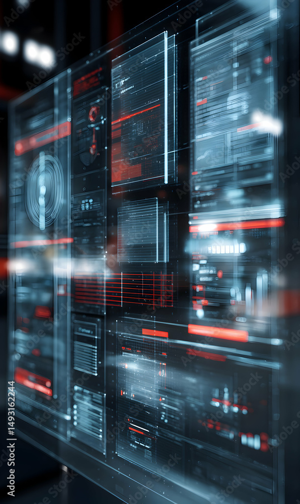 Poster futuristic data display panel showcasing complex information and advanced technology integration sys