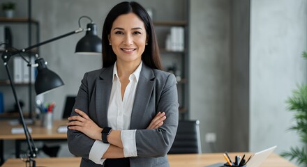 Businesswoman in Blazer Smiling With Arms Crossed