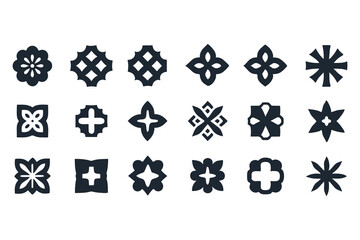 Abstract Postmodern Geometric Elements, Stylized Cross Icons, Brutalist Vector Shapes, Y2K Aesthetic, Primitive Retro Sticker Set Vector Illustration.