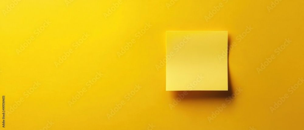 Poster yellow sticky note on matching wall background flat lay top-down view for message or reminder in stu