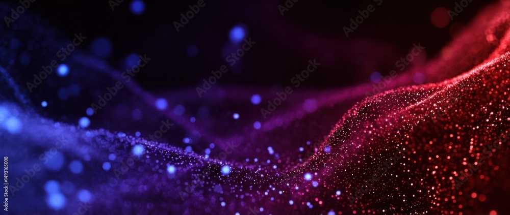 Aufkleber Abstract Network of Glowing Particles in Red and Blue, Representing Connectivity and Digital Transformation, Ideal for Technology Presentations : Generative AI