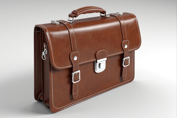 A brown briefcase sits on top of a table, suitable for office or business settings