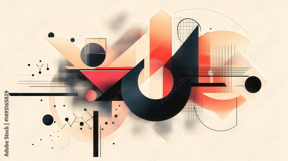 Poster geometric shapes vector design with an abstract composition of irregular polygons, circles, and line