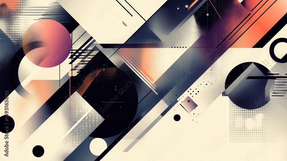 Poster geometric shapes vector design with an abstract composition of irregular polygons, circles, and line