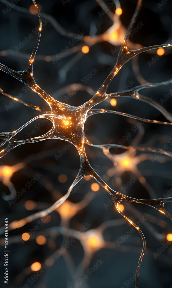 Poster glowing neural network showcasing brain activity and synaptic connections highlighting neurological 