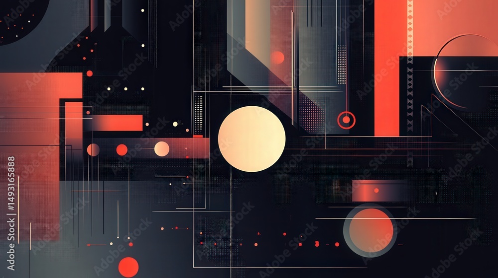 Poster geometric shapes vector design with an abstract composition of irregular polygons, circles, and line