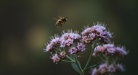 honeybee,  bee,  insect, Honeybee in Flight Approaching Purple Flowers