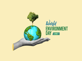 #BeatPlasticPollution, World Environment day concept 2025 3d tree background. 