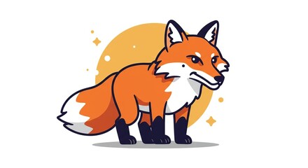 Standing Fox Character with Orange Fur and Tail Illustration