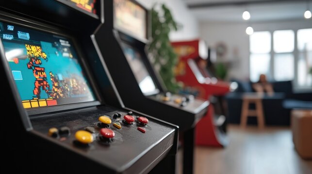 Vintage arcade game cabinet detail