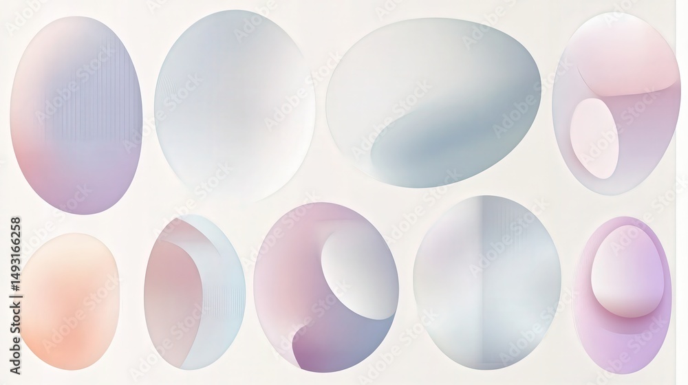 Poster geometric shapes vector design with soft curves and rounded edges, combining circles and ovals in pa