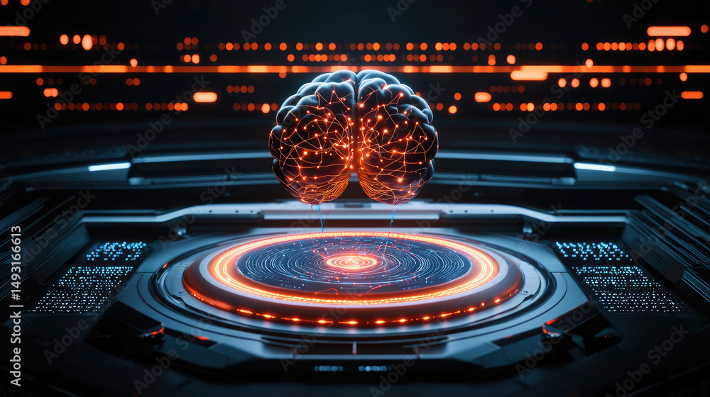 Poster exploring neural connections a futuristic brain concept in digital space technology 3d visualization