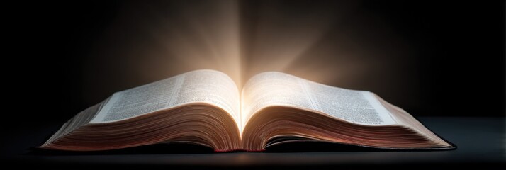 Open Holy Book With Light Emanating, Symbolizing Spiritual Guidance and Religious Education, Ideal for Church Events and Faith-Based Marketing Campaigns : Generative AI