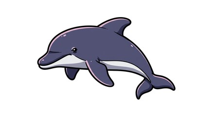 Obraz premium Cartoon Dolphin Swimming Illustration on White Background