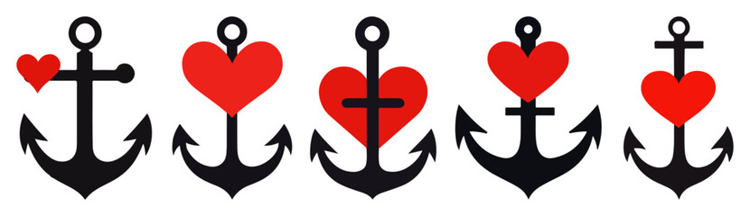 anchors with hearts flat vector shape symbol illustration © Mago