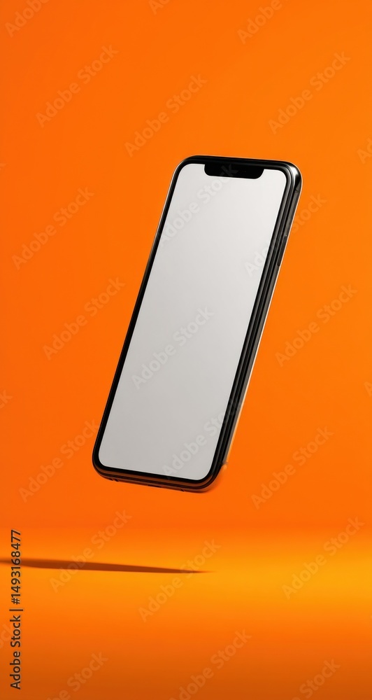 Aufkleber Floating Smartphone With Blank Screen on Orange Background, Ideal for Mobile App Promotion and Digital Marketing Campaigns : Generative AI