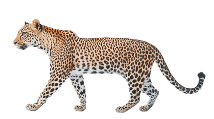A leopard walking, a leopard walking scene, a leopard walking in the jungle, the king of the jungle walking, the charming walk of a leopard, on a transparent backgrounds