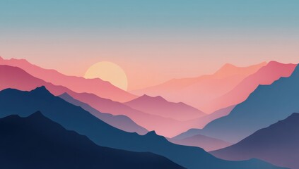 Fototapeta premium Minimalist Mountain Landscape at Sunset With Soft Pastel Colors, Evoking Serenity and Tranquility for Travel and Wellness Concepts : Generative AI