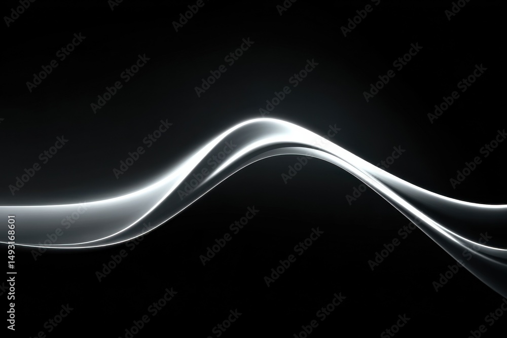 Poster abstract silver wave on black background, illustrating innovation and technological advancement in m