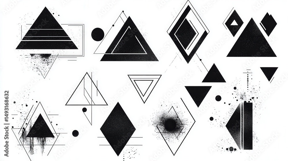Poster geometric shapes vector design featuring sharp triangles and angular lines in a monochrome color sch