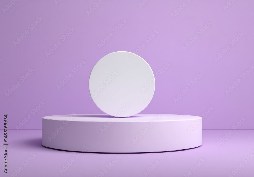 Poster minimalist display podium with circle on lilac background, ideal for product presentation and modern