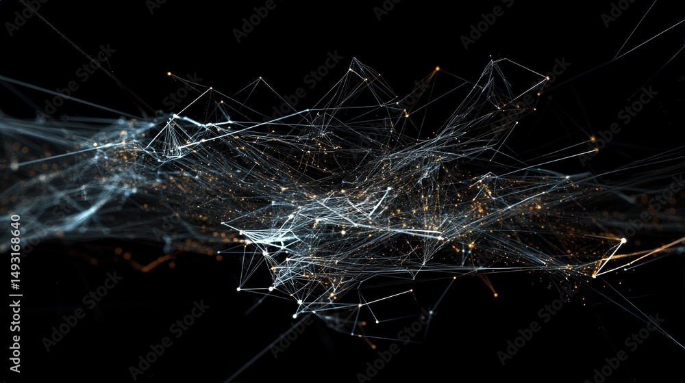 Poster technology network background featuring interconnected lines and data points, illuminated in digital