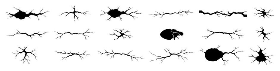 cracks and broken surface damage black silhouette vector
