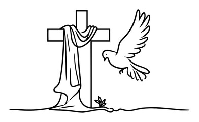 cross and dove religious symbol silhouette black vector