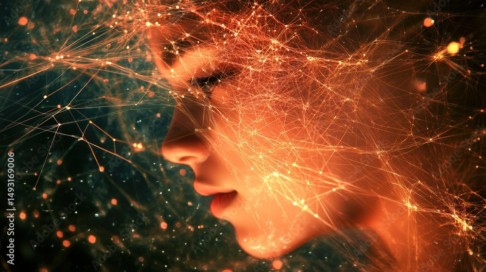 Poster technology network background filled with digital lines, glowing data points, and encrypted connecti
