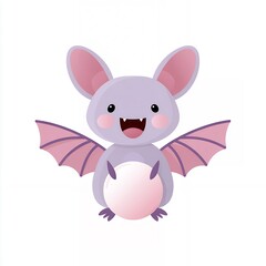 Cute Cartoon Purple Bat Illustration with Pink Wings on White Background