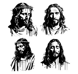 jesus portraits holy crown of thorns sketch engraving vector