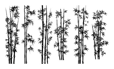 tall bamboo stalks black sketch silhouette vector