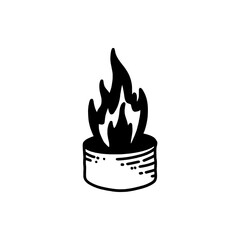 Doodle Line Vector Stock Illustration of Burning Campfire Scene