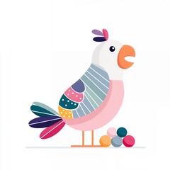 Playful Colorful Parrot Illustration with Geometric Pattern