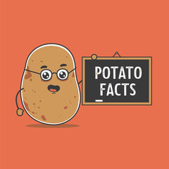 Cartoon Potato Character Teaching Potato Facts on Blackboard