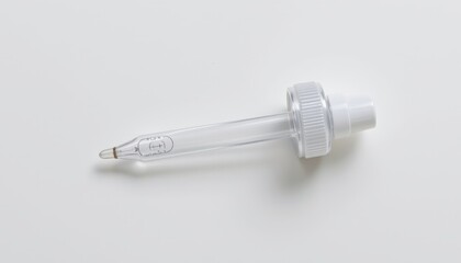 transparent plastic pipette dropper, no logo or markings, single piece, centered on white background, soft light, no shadows, hyper detailed 8k studio image.