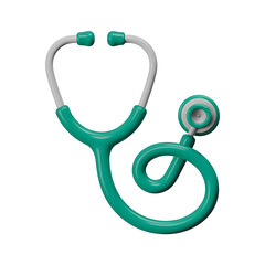 Green Stethoscope 3d rendering isolated on transparent background. Png