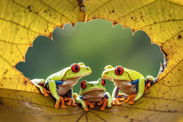 frog in the middle of the leaf hole