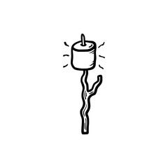 Marshmallow and stick doodle line vector for camping bonfire