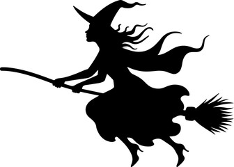 Flying Witch Silhouette on Broomstick