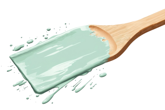 Embark on a creative journey with fresh mint paint on a wooden brush ready to transform any on transparent background